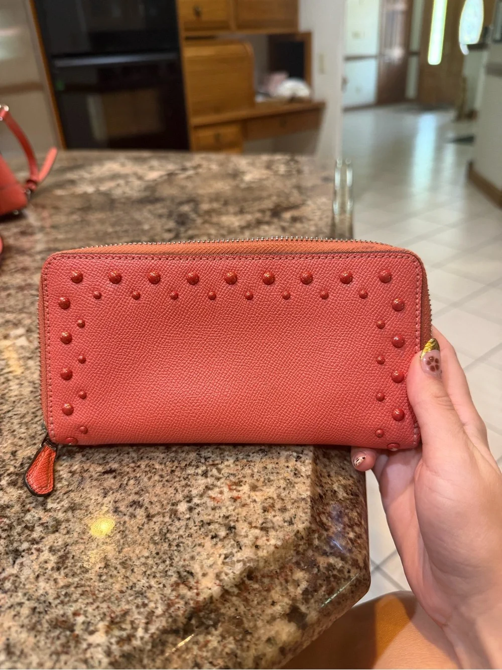Coach Coral Studded Zip-Around Wallet